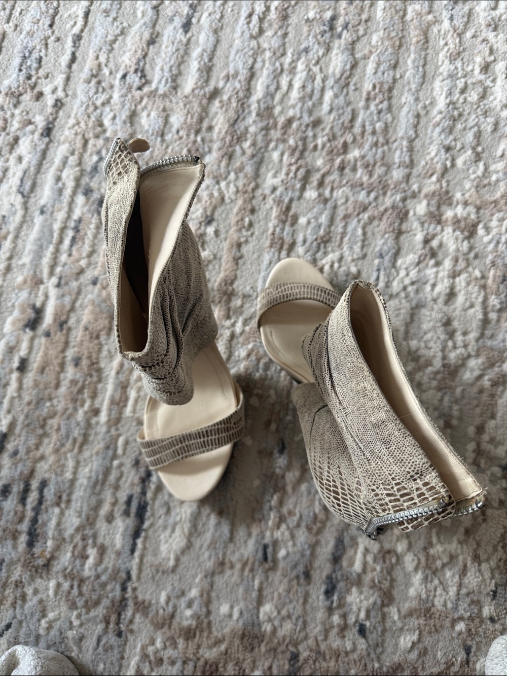 BCBGeneration Neutral Knit Open-Toe Zip Heeled Sandals